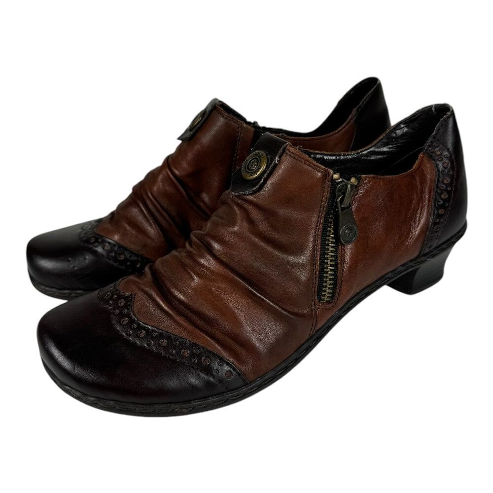 Rieker Louise Slouch Leather Ankle Booties 39 8 Brown Wing Tip Unique Quirky